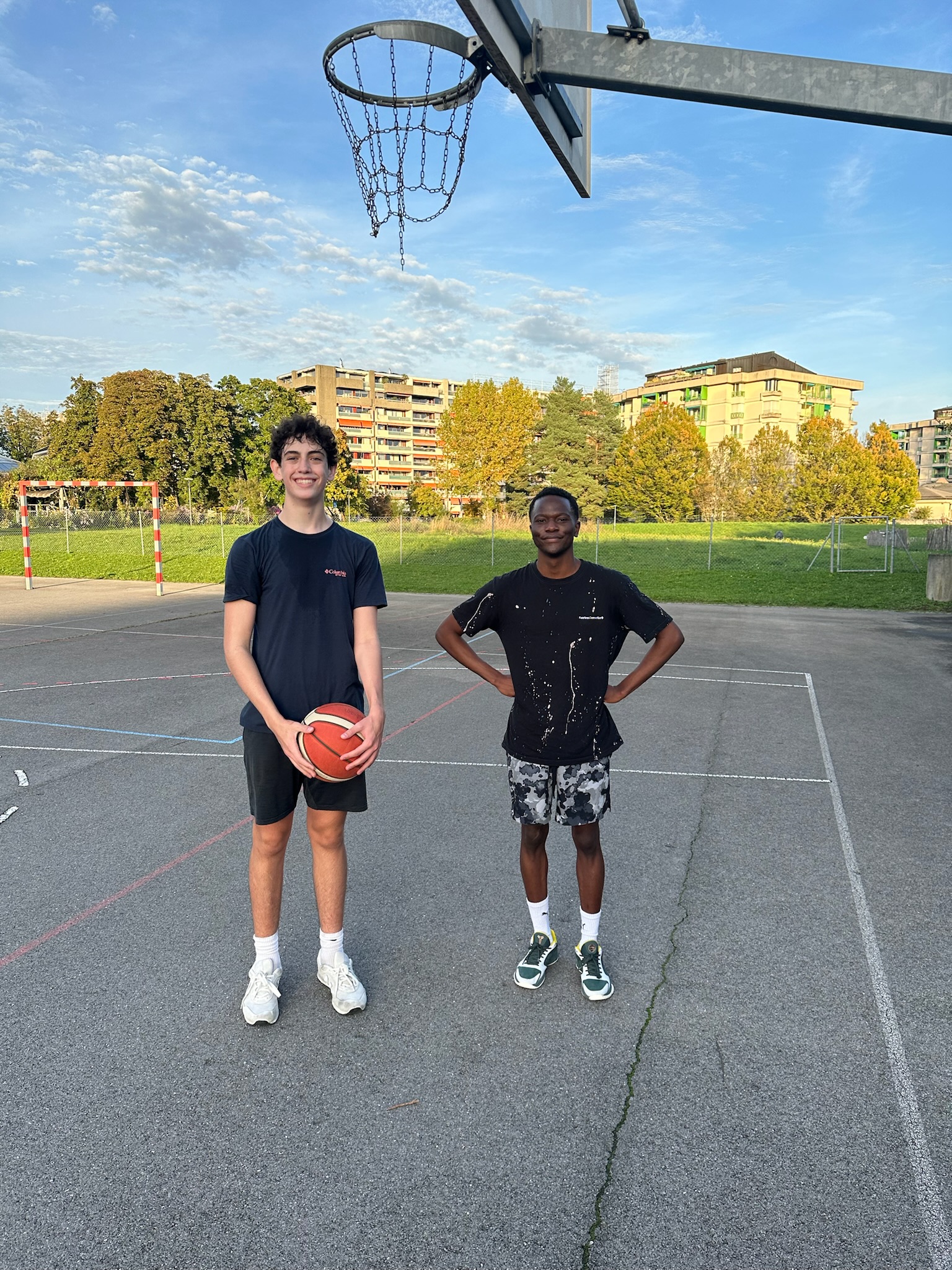 Camden playing one-on-one with Leon in Geneva